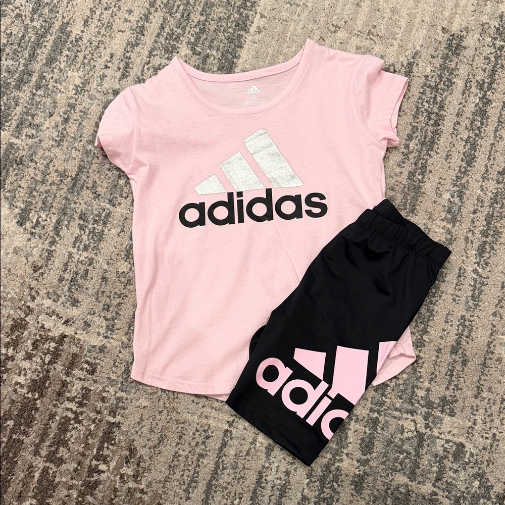 Brand New adidas Pink Tee with Black Shorts Set